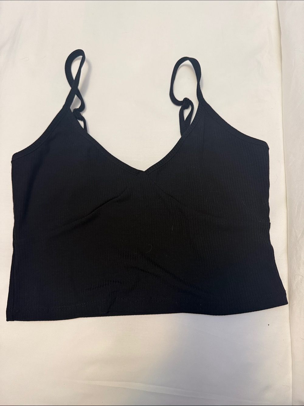 Lovers + Friends Black Ribbed V-Neck Cropped Cami